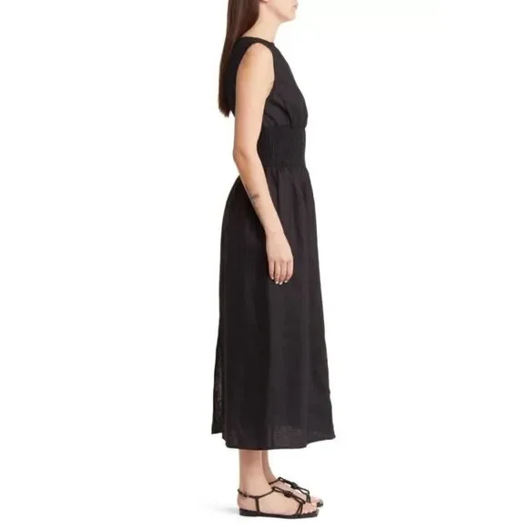 NWT REFORMATION Davie Smocked Waist Linen Dress in Black 2 $248 NWT REFORMATION Davie Smocked Waist Linen Dress in Black 2 $248